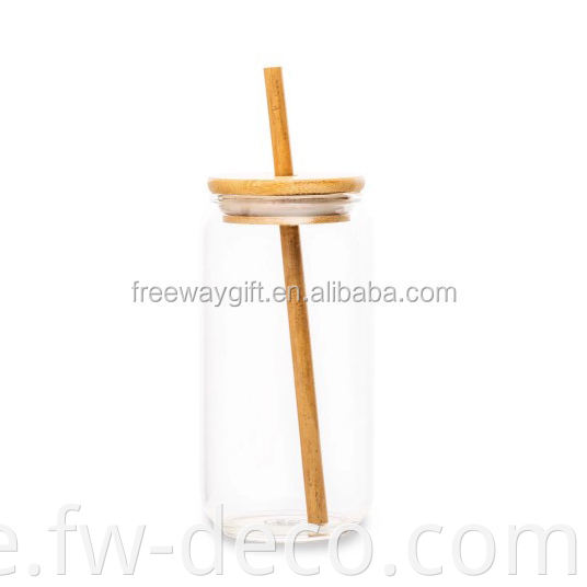 Glasvattenflaska med bambu lock / glas dricksburk med bambustrå / 500 ml bambu glas tumlare